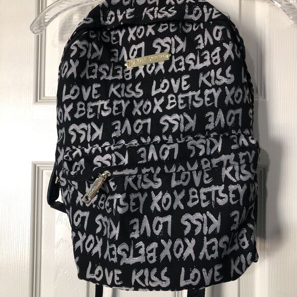 Betsey Johnson XOX Kiss Black Silver Backpack‎ - Picture 2 of 10